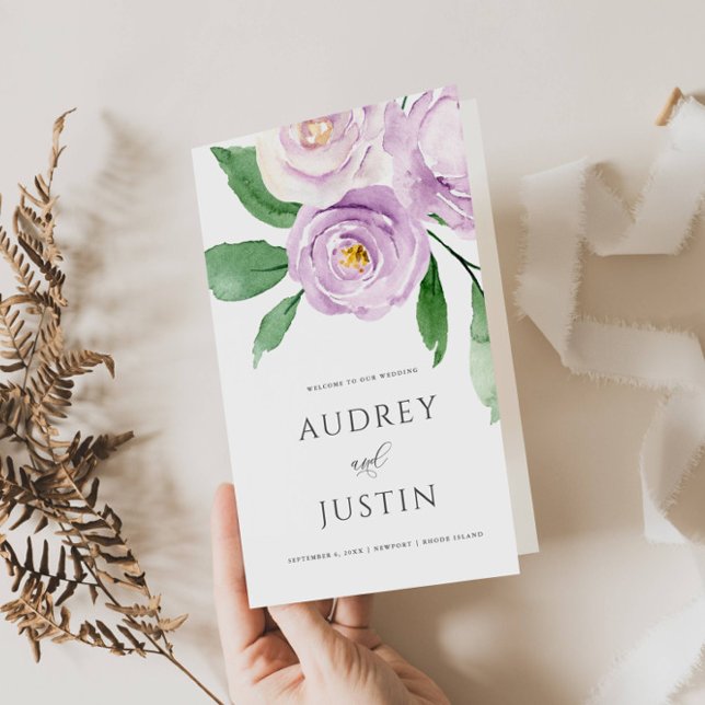 Pappra programmet Lavender Watercolor Blommigt Brö Reklamblad (Skapare uppladdad)