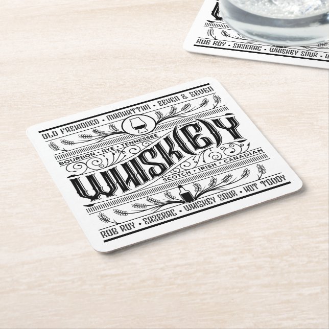 Pappra Pub Underlägg: Whiskey / Whisky Underlägg Papper Kvadrat (Vinklad)