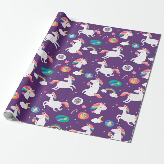 Pappra radbyar och Unicorns Wrapping Presentpapper (Utrullad)