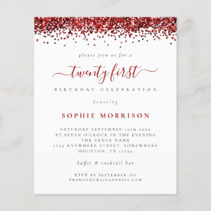 PAPPRA Röda Glitter tjugoförsta Party Inbjudan Flygblad