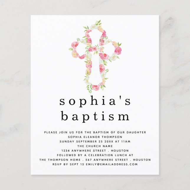PAPPRA Rosa Blommigt Kor Baptism-inbjudan Flyer (Framsidan)