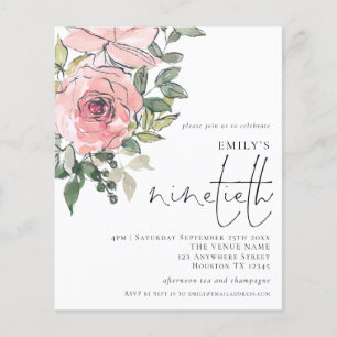 PAPPRA Rosa Blommigtar Nittonpartsinbjudan Flygblad