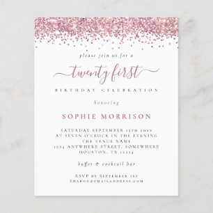 PAPPRA Rosa Glitter tjugoförsta Party Inbjudan Flygblad
