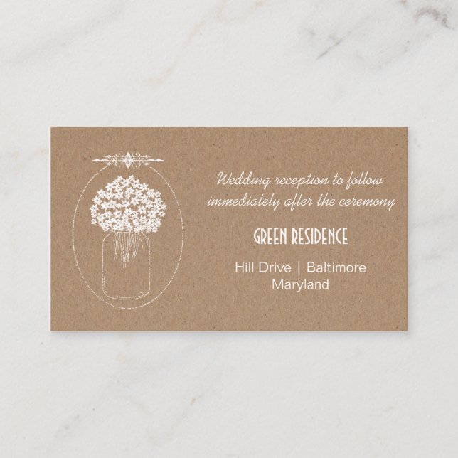 Pappra Rustic Kraft MasonJar Flowers Bröllop Infog Tilläggskort (Framsida)
