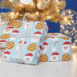 Pappra Santa Mjölk och Cookies Blue Wrapping Presentpapper<br><div class="desc">Den här presentfigursättningen i roligten har tomten med mjölk och kakor med blå bakgrund.</div>