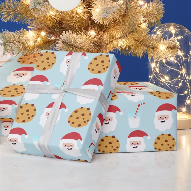 Pappra Santa Mjölk och Cookies Blue Wrapping Presentpapper (Helgdagar)