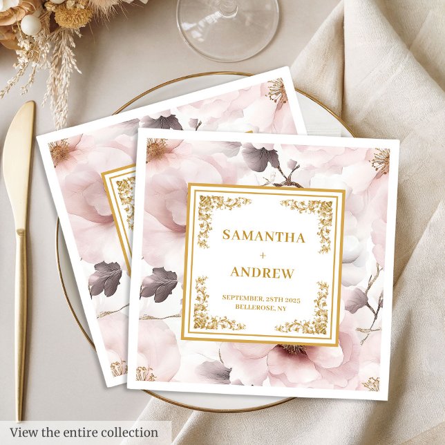 Pappra servetter av tidlös dammig rosa blommigt av (Timeless dusty pink ivory floral paper napkins)