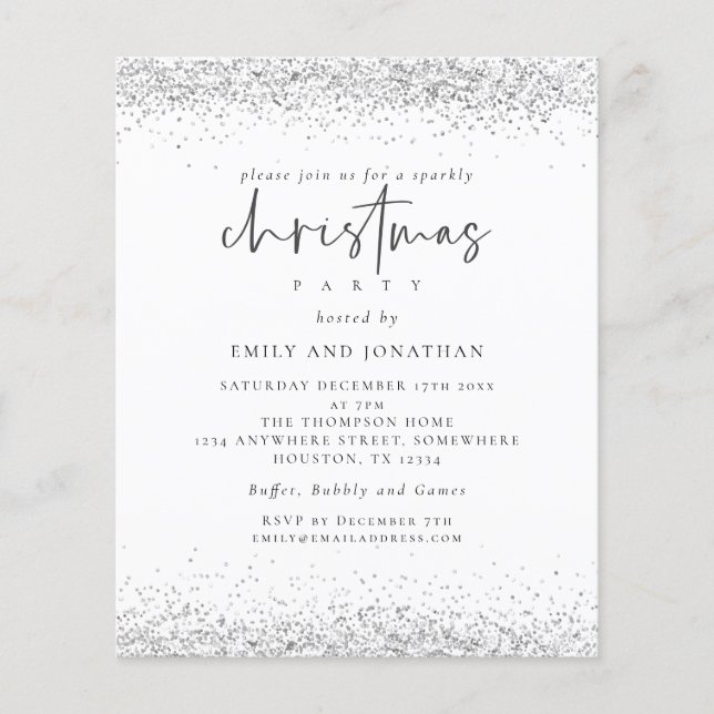 PAPPRA Silver Glitter-julen Party Vita Inbjudan Flygblad (Framsidan)