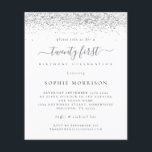 PAPPRA Silver Glitter tjugoförsta Party Inbjudan Flygblad<br><div class="desc">Silver Glitter 20 första Party Inbjudan. Ett PAPPERT alternativ (inte kort) med underbart värde utan ENVELOPES på mindre storlek 4, 5 x 5, 6 tum och på budgetpris. (A6-standardkuvert är närmast storleka att passa). Faux silver glitter gräns överst på vardera sidan, och tjugoförst i ett handskript i stil. Anpassa texten...</div>