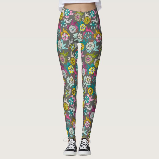 pappra solfåglar grafit leggings (Framsida)