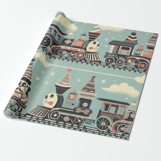 Pappra tåg-födelsedag presentpapper (Utrullad)