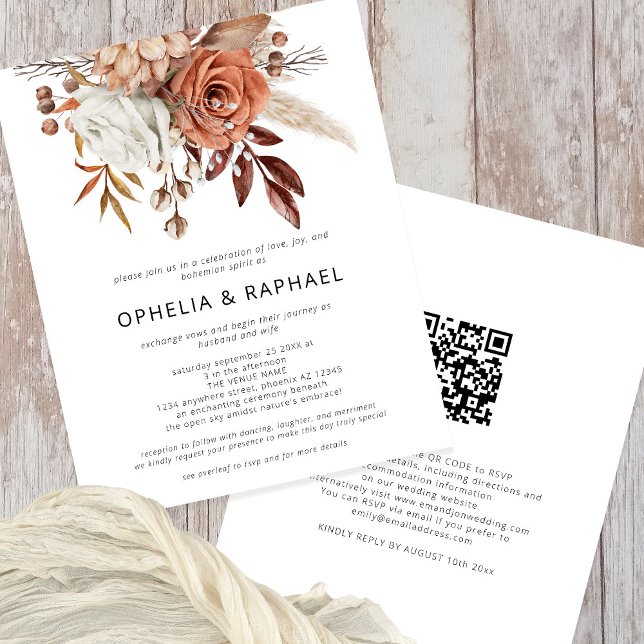 PAPPRA Terracotta Blommigts QR-koden Bohemian Bröl Flygblad (Front and Back View)