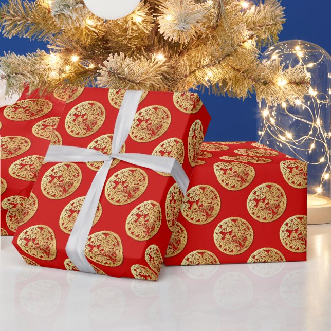 Pappra tigeråret i guld Välj Färg W8 Presentpapper (Helgdagar)