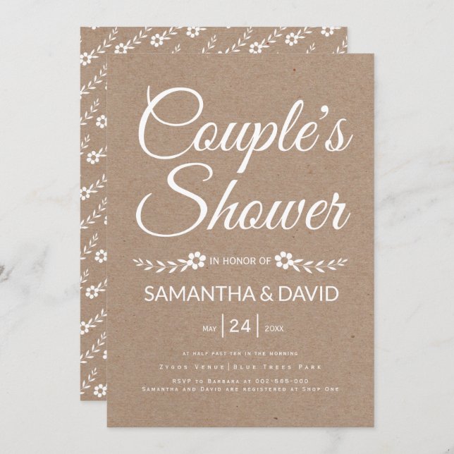 Pappra typografi-pars dusch bröllop inbjudningar (Fram/baksida)