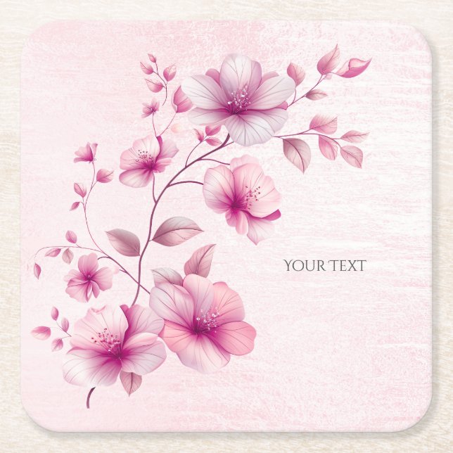 Pappra Underlägg av vattenfärgen Rosa Flowers Papper Kvadrat (Framsidan)
