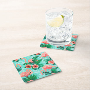 Pappra Underlägg Flamingo Tropical Handflatan Papper Kvadrat