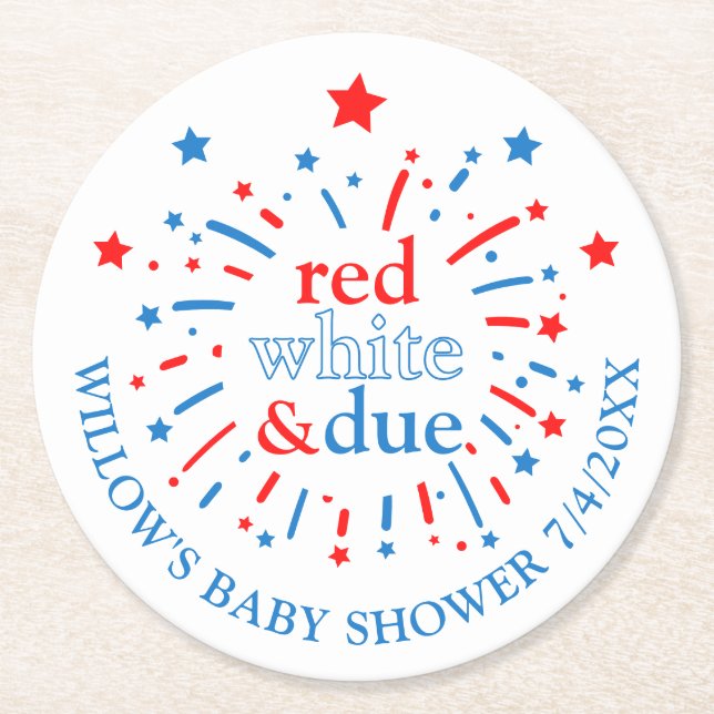 Pappra Underlägg för Red White and due Baby Shower Papper Rund (Framsidan)