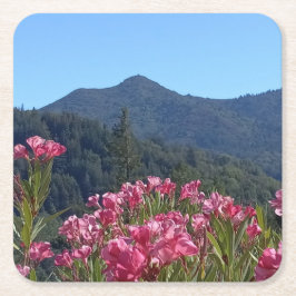 Pappra Underlägg Mt Tamalpais med Rosa Flowers Papper Kvadrat