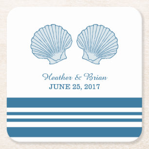 Pappra Underläggen i Blue White Nautical Seashells Underlägg Papper Kvadrat