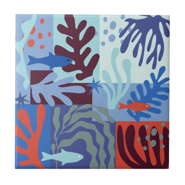 Pappra utsticksblått vid Matisse Inspired Ocean Li Kakelplatta (Framsidan)
