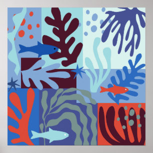 Pappra utsticksblått vid Matisse Inspired Ocean Li Poster