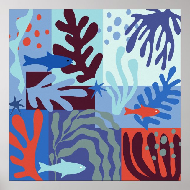 Pappra utsticksblått vid Matisse Inspired Ocean Li Poster (Framsidan)