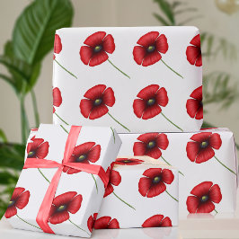Pappra vallmoblommor Mönster Red and White Wrappin Presentpapper