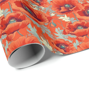 Pappra vallmoblommor Red Wrapping Presentpapper