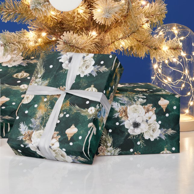 Pappra vita julblommor mönster presentpapper (Helgdagar)