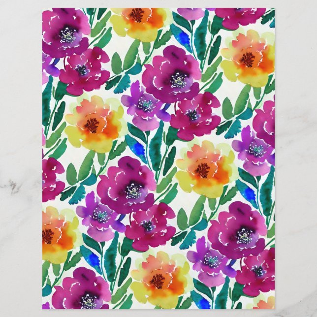 Pappra Watercolor Flowers Maroon Gult Scrapbook  (Framsida)