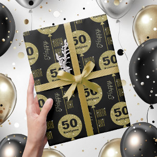 Pappra Wrapping för grattis på födelsedagen Black  Presentpapper