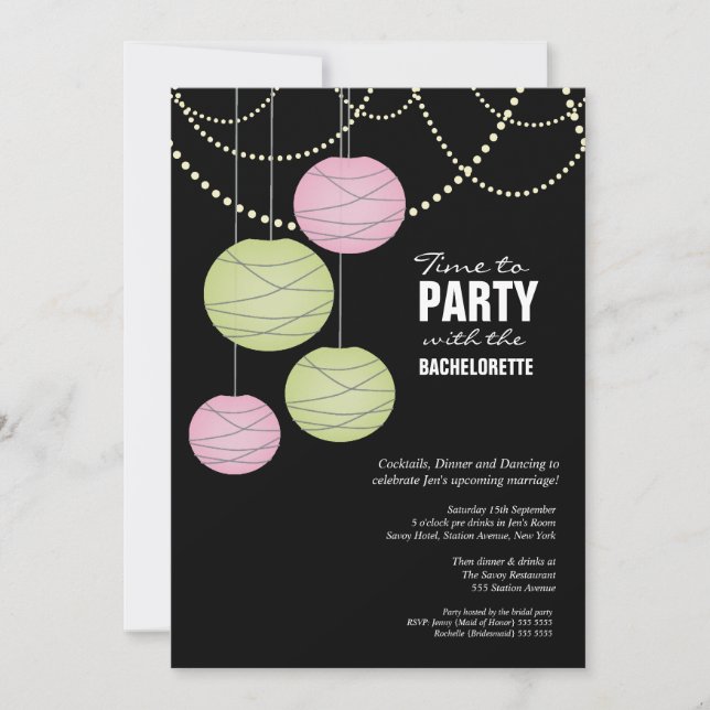 Papprare banderoller för Bachelorette Party-Rosa Inbjudningar (Framsida)