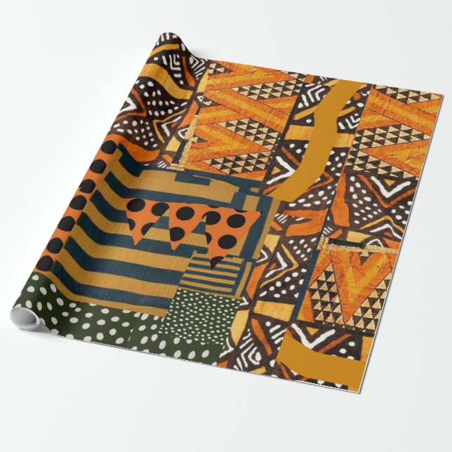 papprare med afrikansk textilinspiration presentpapper (Utrullad)