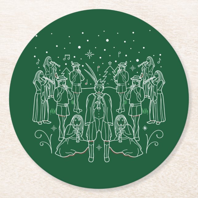 Papprare Underlägg/Grönt under elfte juldagen Underlägg Papper Rund (Framsidan)