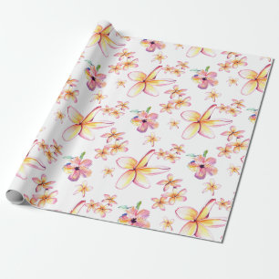 Papprare vattenfärg Plumeria och Hibiscus Presentpapper