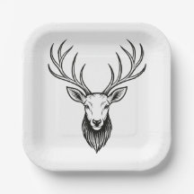 Pappteller mit Hirschkopf – Rustikale Eleganz