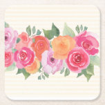 Pappuntersetzer  mit Rosendesign Underlägg Papper Kvadrat<br><div class="desc">bunte Rosen schmücken diesen zart gelb-weiß Getränkeuntersetzer</div>