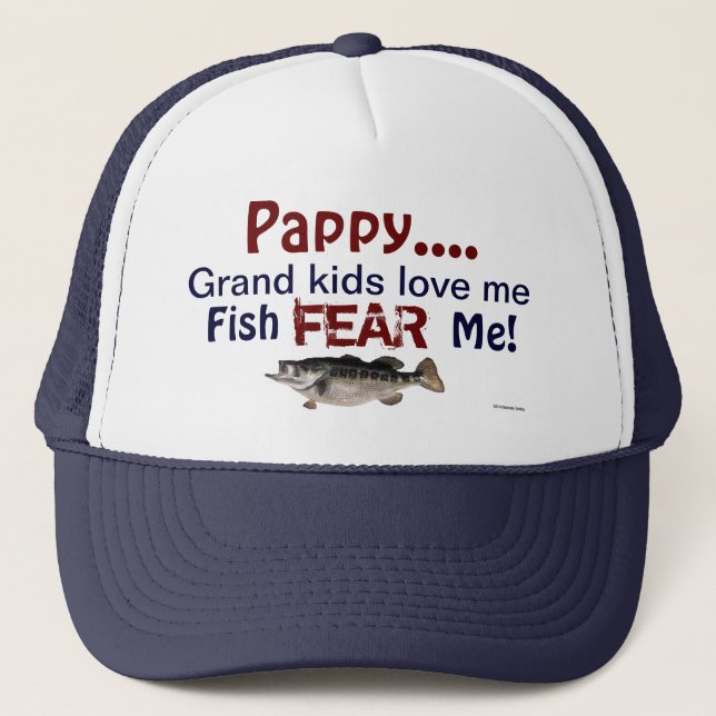 Pappy...Grand Kids Kärlek Me Fish fruktar mig Hat Truckerkeps (Framsida)