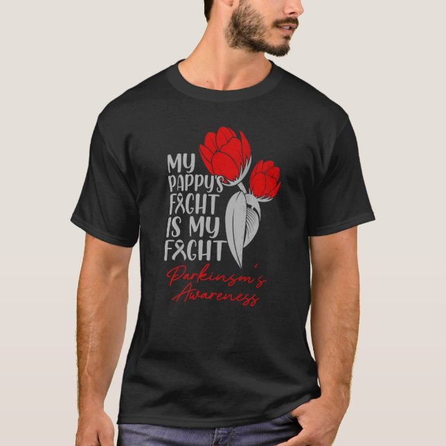 Pappys kamp mot min kamp Parkinsons röda tulp T Shirt (Framsida)