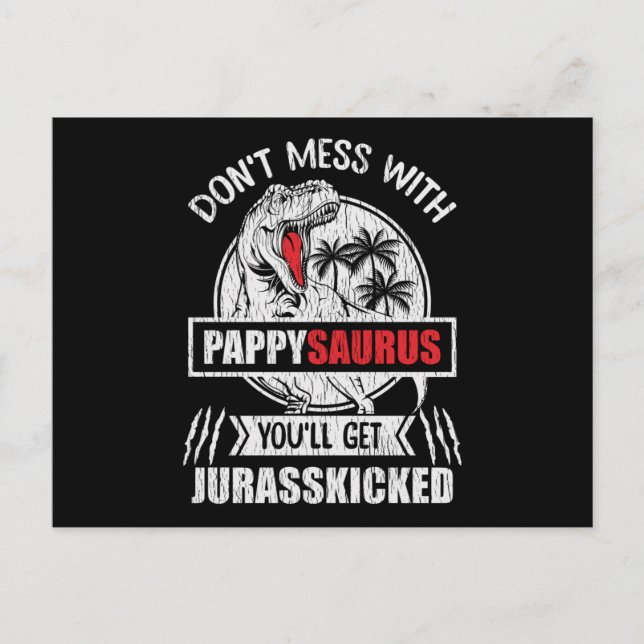Pappysaurus Dinosaurpresent Till Farfar Och Pappa Vykort (Framsida)