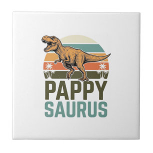 Pappysaurus Rolig Dinosaur Vintage Solnedgång Skjo Kakelplatta