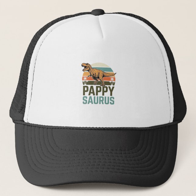 Pappysaurus Rolig Dinosaur Vintage Solnedgång Skjo Keps (Framsida)