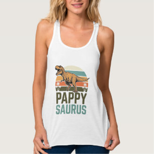 Pappysaurus Rolig Dinosaur Vintage Solnedgång Skjo Linne Med Racerback