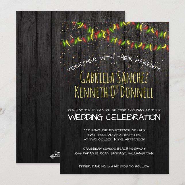 Paprika av arten String Ljus Inbjudningar (Fram/baksida)