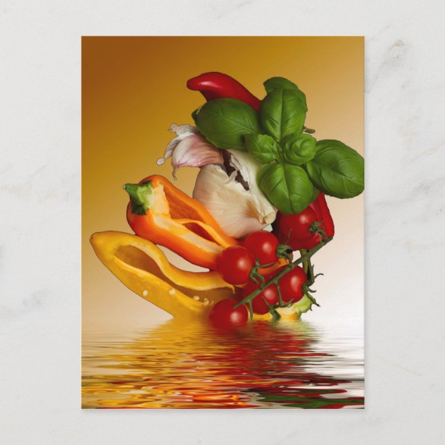 Paprika Basil Tomates Vitlök Vykort (Framsida)