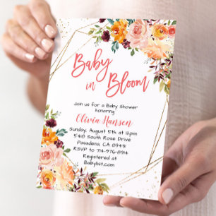 Paprika Blommigt Baby i Bloom Baby Shower Inbjudningar