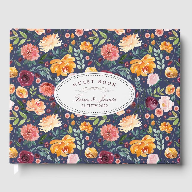Paprika Burgundy Blommigt Bröllop Guest Bok (Framsida)