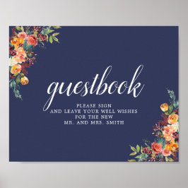 Paprika Burgundy Blommigt Bröllop Guestbook-tecken Poster
