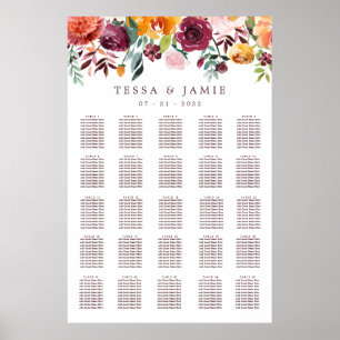 Paprika Burgundy Blommigt Bröllop XL Sittdiagram Poster