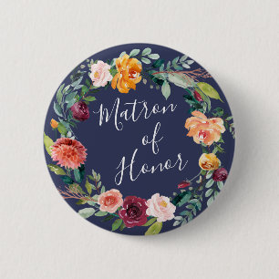 Paprika Burgundy Blommigt Matron of Honor Button Knapp